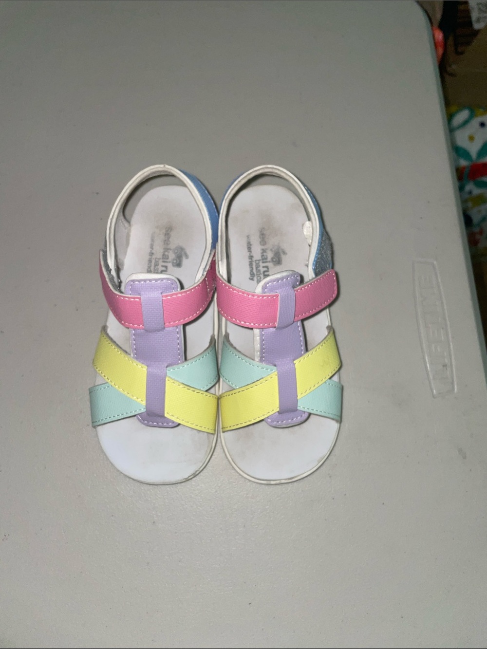 Kids Pastel Multi-Color Leather Sandals - Adjustable Strap water friendly Size12
